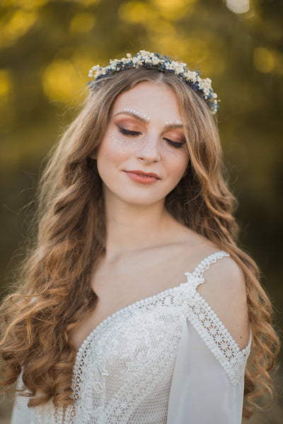 Natural flower hair wreath, Lavender bridal hair wreath, Preserved wedding crown, Purple and ivory headpiece, Delicate bridal crown, Magaela