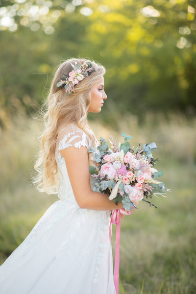 Romantic bridal bouquet Eucalyptus bouquet Bridesmaid bouquets Pastel Peach and blush bouquet Rose Peony bouquet Wedding boho bouquet