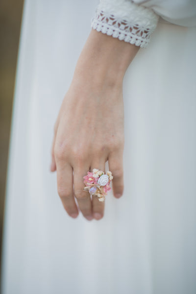 Romantic wrist corsage, Pink wedding jewellery, Flower wedding ring, Bridesmaid bracelets, Magaela, Bridal flower bracelet, Flower ring