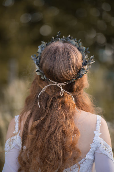 Greenery eucalyptus hair wreath, Bridal parvifolia wedding crown, Boho wedding halo, Preserved flower crown, Leaf crown, Magaela headpiece