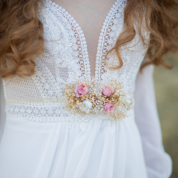 Blush and ivory sash with lace