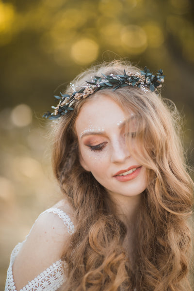 Greenery natural flower wreath Customisable wedding crown Eucalyptus flower headpiece Magaela Handmade Preserved crown Boho wedding