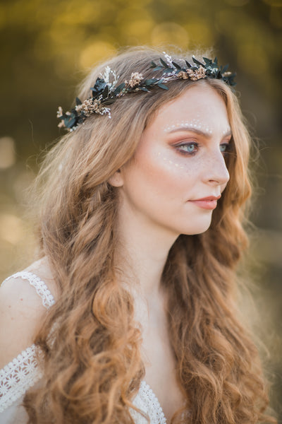 Greenery natural flower wreath Customisable wedding crown Eucalyptus flower headpiece Magaela Handmade Preserved crown Boho wedding