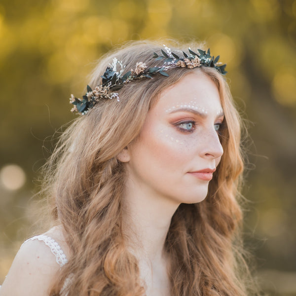 Greenery natural flower wreath Customisable wedding crown Eucalyptus flower headpiece Magaela Handmade Preserved crown Boho wedding