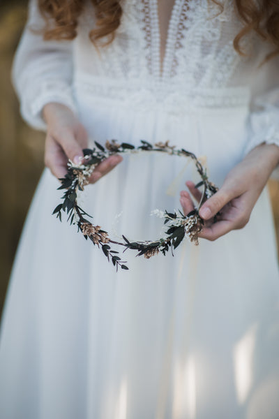 Greenery natural flower wreath Customisable wedding crown Eucalyptus flower headpiece Magaela Handmade Preserved crown Boho wedding