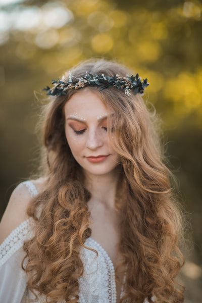 Greenery natural flower wreath Customisable wedding crown Eucalyptus flower headpiece Magaela Handmade Preserved crown Boho wedding