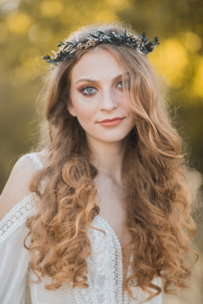 Greenery natural flower wreath Customisable wedding crown Eucalyptus flower headpiece Magaela Handmade Preserved crown Boho wedding