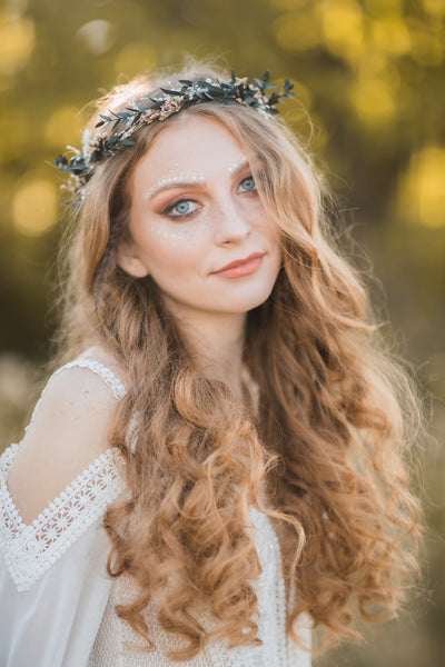 Greenery natural flower wreath Customisable wedding crown Eucalyptus flower headpiece Magaela Handmade Preserved crown Boho wedding