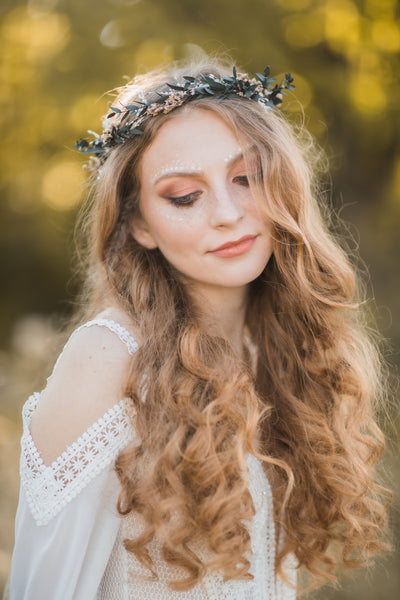 Greenery natural flower wreath Customisable wedding crown Eucalyptus flower headpiece Magaela Handmade Preserved crown Boho wedding