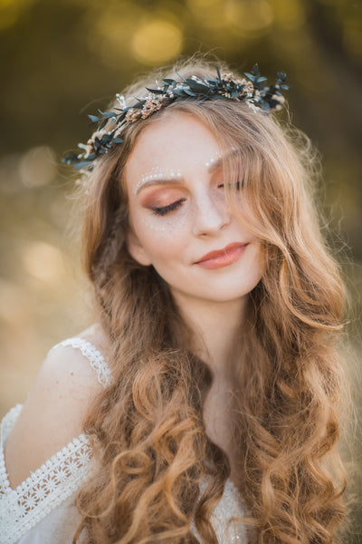 Greenery natural flower wreath Customisable wedding crown Eucalyptus flower headpiece Magaela Handmade Preserved crown Boho wedding