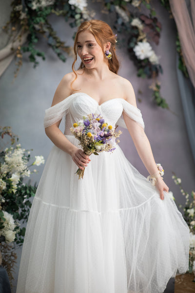 Lavender and yellow bridal earrings