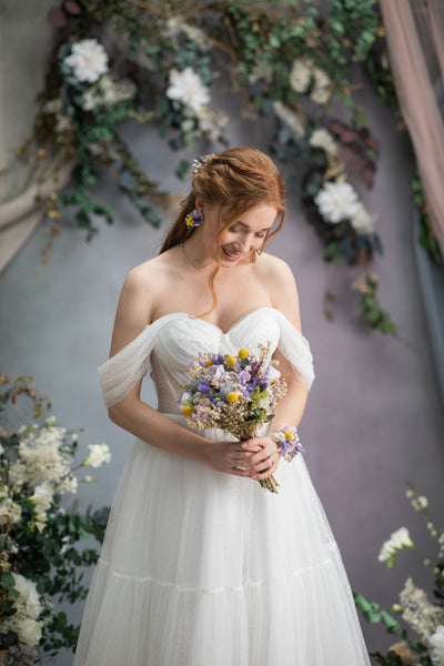 Lavender and yellow bridal earrings