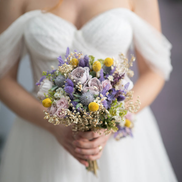 Purple spring wedding bouquet