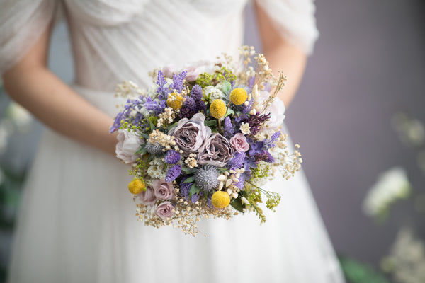 Purple spring wedding bouquet