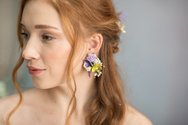 Lavender and yellow bridal earrings