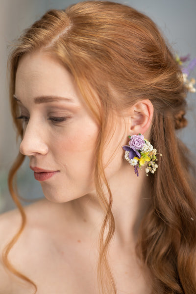 Lavender and yellow bridal earrings