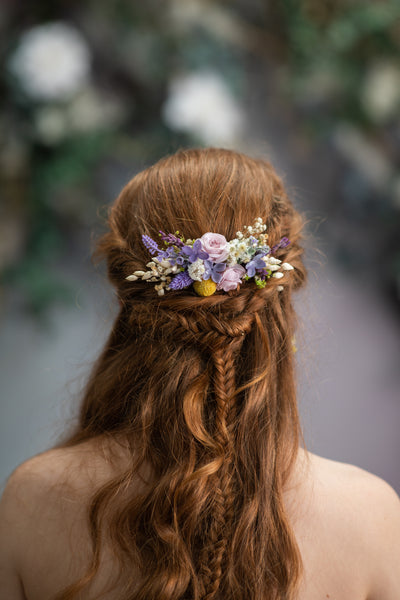 Spring lavender flower hair comb