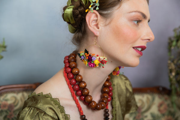 Colourful flower circle earrings