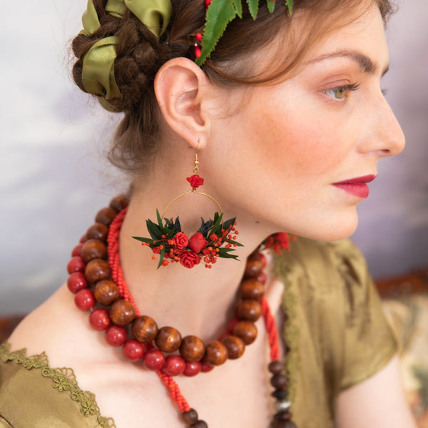 Red circle dangle earrings