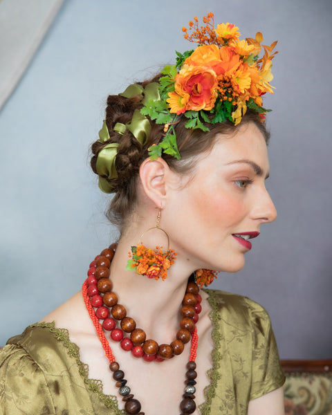 Burnt orange circle flower earrings