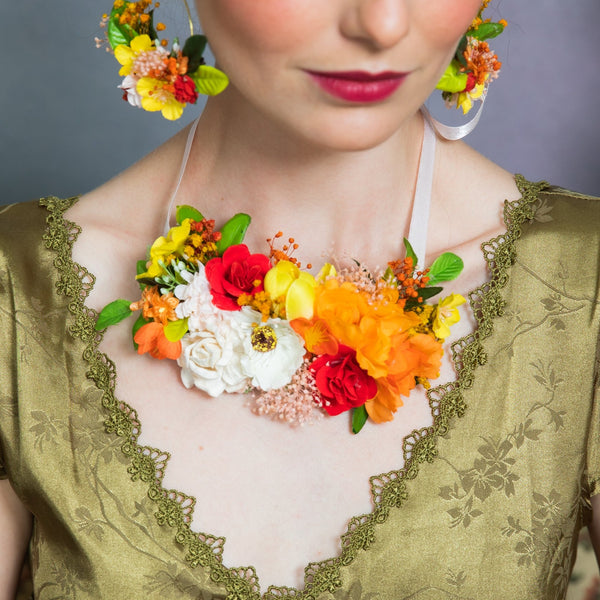 Orange and yellow flower necklace