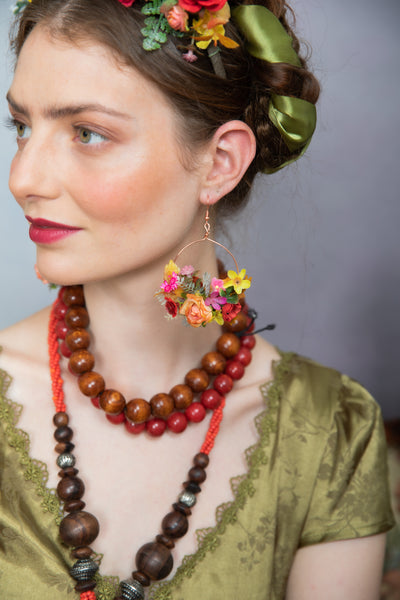 Colourful flower circle earrings