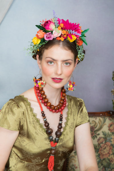 Colourful flower circle earrings