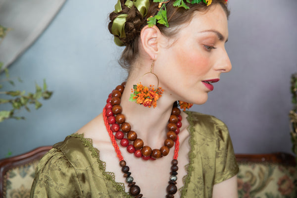 Burnt orange circle flower earrings