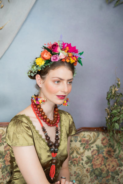 Fuchsia flower Frida Kahlo hair crown