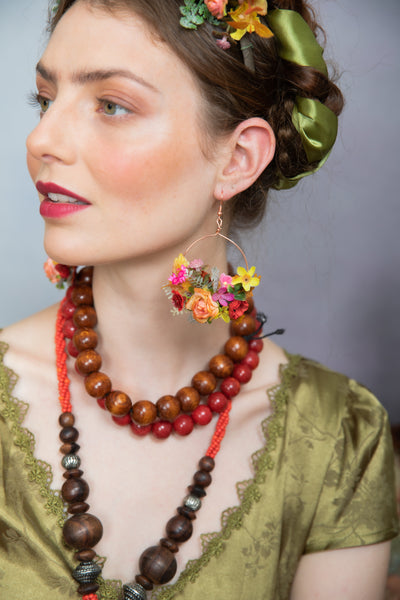 Colourful flower circle earrings