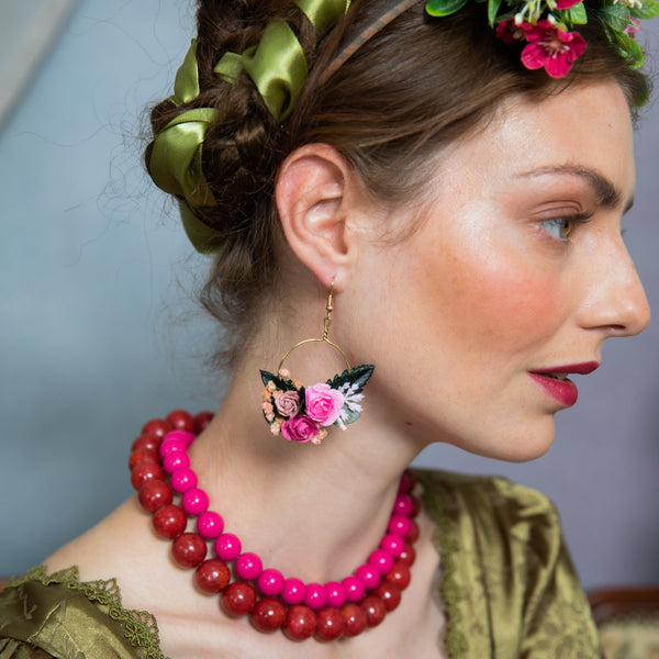 Pink circle flower earrings