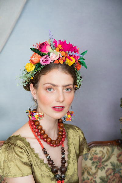 Fuchsia flower Frida Kahlo hair crown