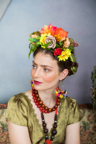 Colourful flower circle earrings