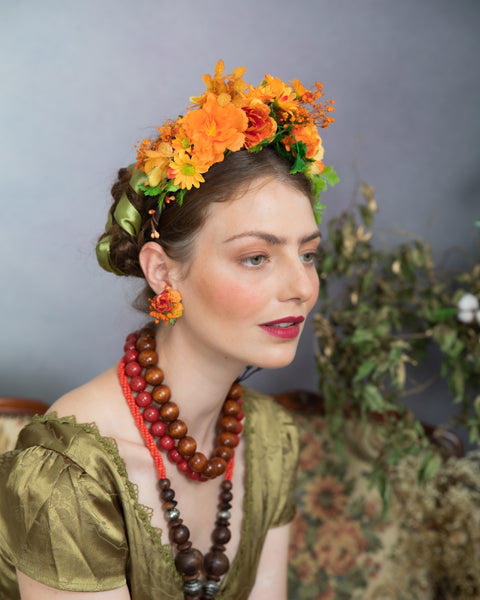Orange flower earrings