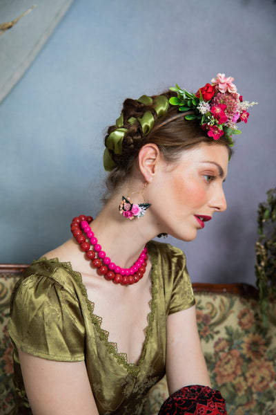 Pink circle flower earrings