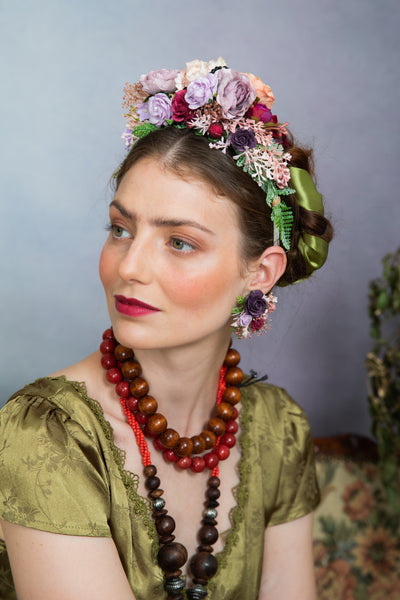 Purple flower earrings and ring