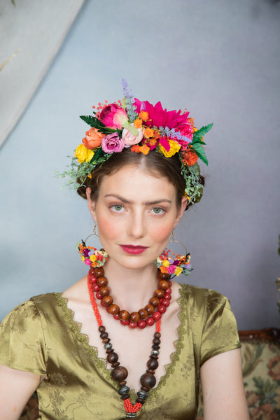 Fuchsia flower Frida Kahlo hair crown
