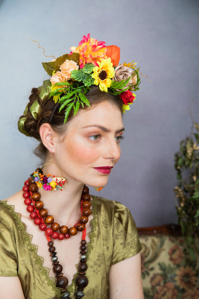 Colourful flower circle earrings