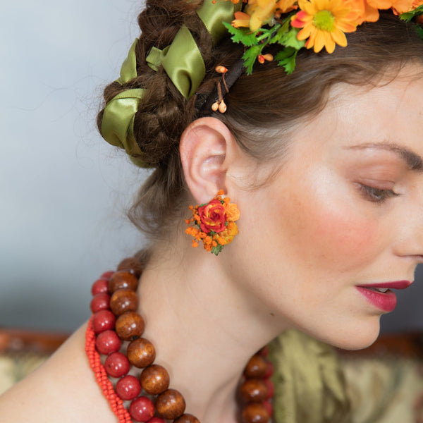 Orange flower earrings