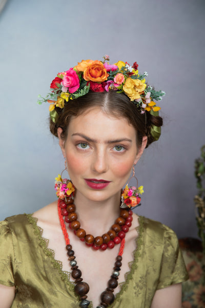 Colourful flower circle earrings