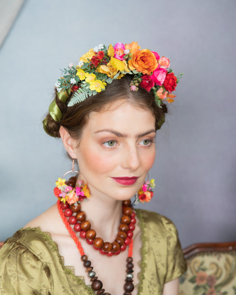 Colourful flower circle earrings