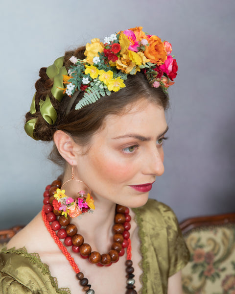 Colourful flower circle earrings