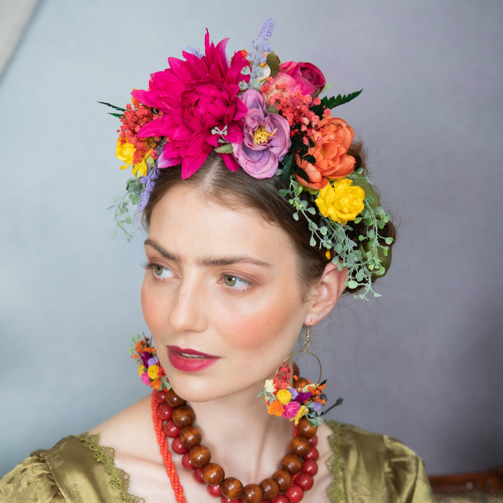 Fuchsia flower Frida Kahlo hair crown