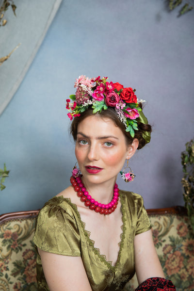 Pink circle flower earrings