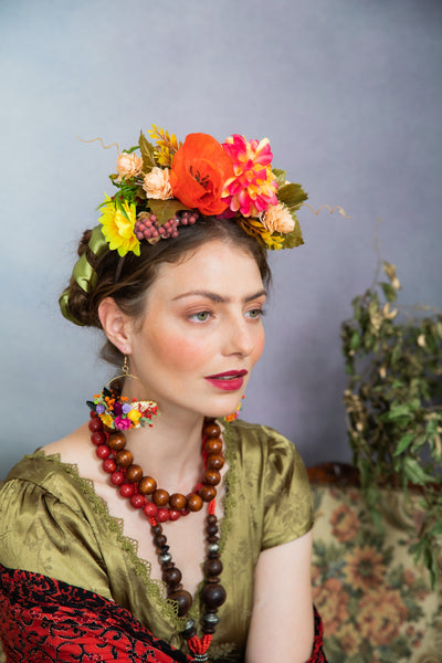 Colourful flower circle earrings