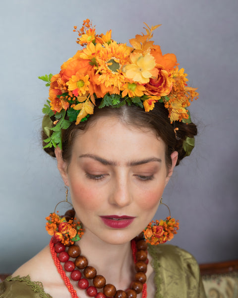 Burnt orange circle flower earrings