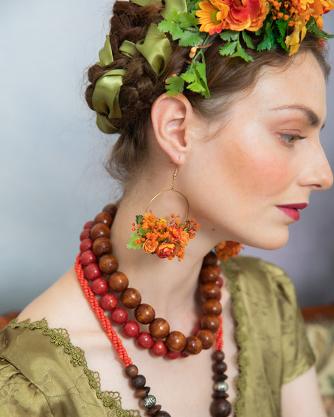 Burnt orange circle flower earrings