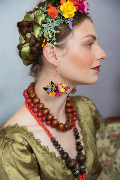 Colourful flower circle earrings