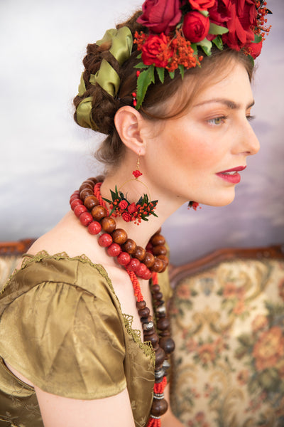 Red circle dangle earrings