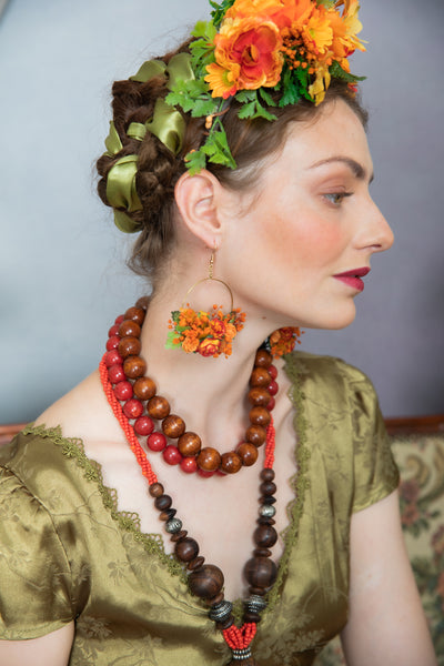 Burnt orange circle flower earrings